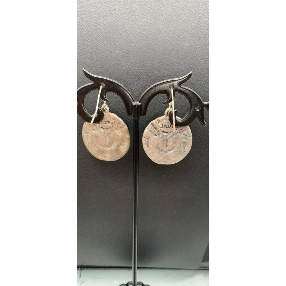 Chicos Antiqued Silver Tone And Rhinestone Medallion Dangle Boho Earrings - Picture 3 of 3